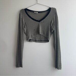 BCBG Paris Black and White Striped Crop Top